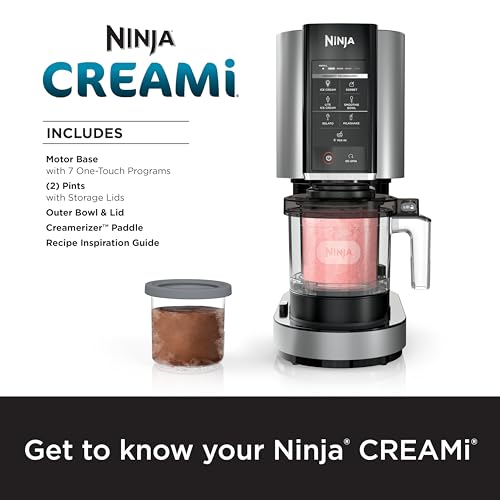 Ninja CREAMi, Ice Cream Maker, Ice Cream, Gelato, Sorbet ,Milkshakes, Mix-ins, Smoothie Bowls & More, 7-in-1, Ice Cream Pints, Pint lid, Healthy Ice Cream, Compact, Perfect for Kids, Black, NC299AMZ