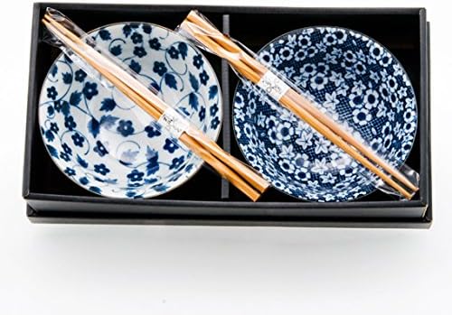 Beautiful Set of Japanese Ramen/Udon Bowls with Matching Chopsticks Set of 2