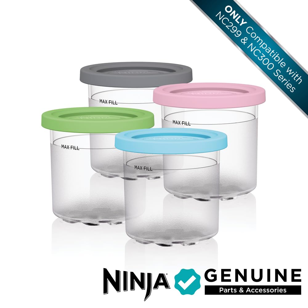 Ninja CREAMi Pints ,Compatible with NC299AMZ & NC300s Series CREAMi Ice Cream Makers, BPA-Free & Dishwasher Safe, Color Lids, 1 Pint Each, Clear/Lime/Aqua, XSKPLID2CD, 2 count (Pack of 1)