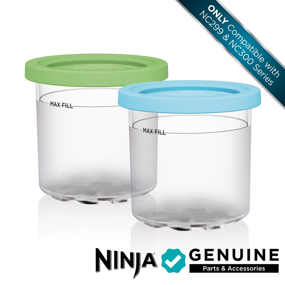 Ninja CREAMi Pints ,Compatible with NC299AMZ & NC300s Series CREAMi Ice Cream Makers, BPA-Free & Dishwasher Safe, Color Lids, 1 Pint Each, Clear/Lime/Aqua, XSKPLID2CD, 2 count (Pack of 1)