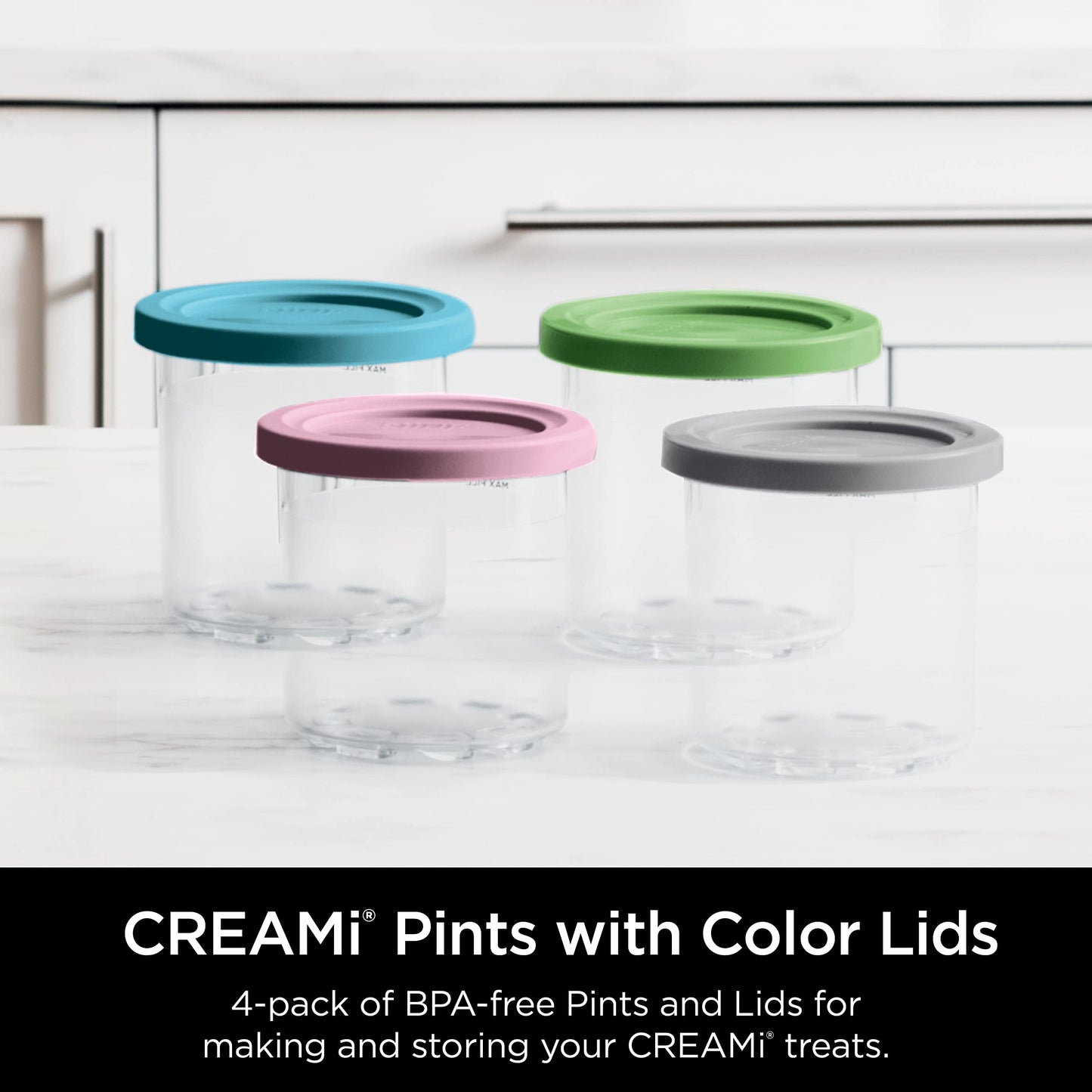 Ninja CREAMi Pints ,Compatible with NC299AMZ & NC300s Series CREAMi Ice Cream Makers, BPA-Free & Dishwasher Safe, Color Lids, 1 Pint Each, Clear/Lime/Aqua, XSKPLID2CD, 2 count (Pack of 1)