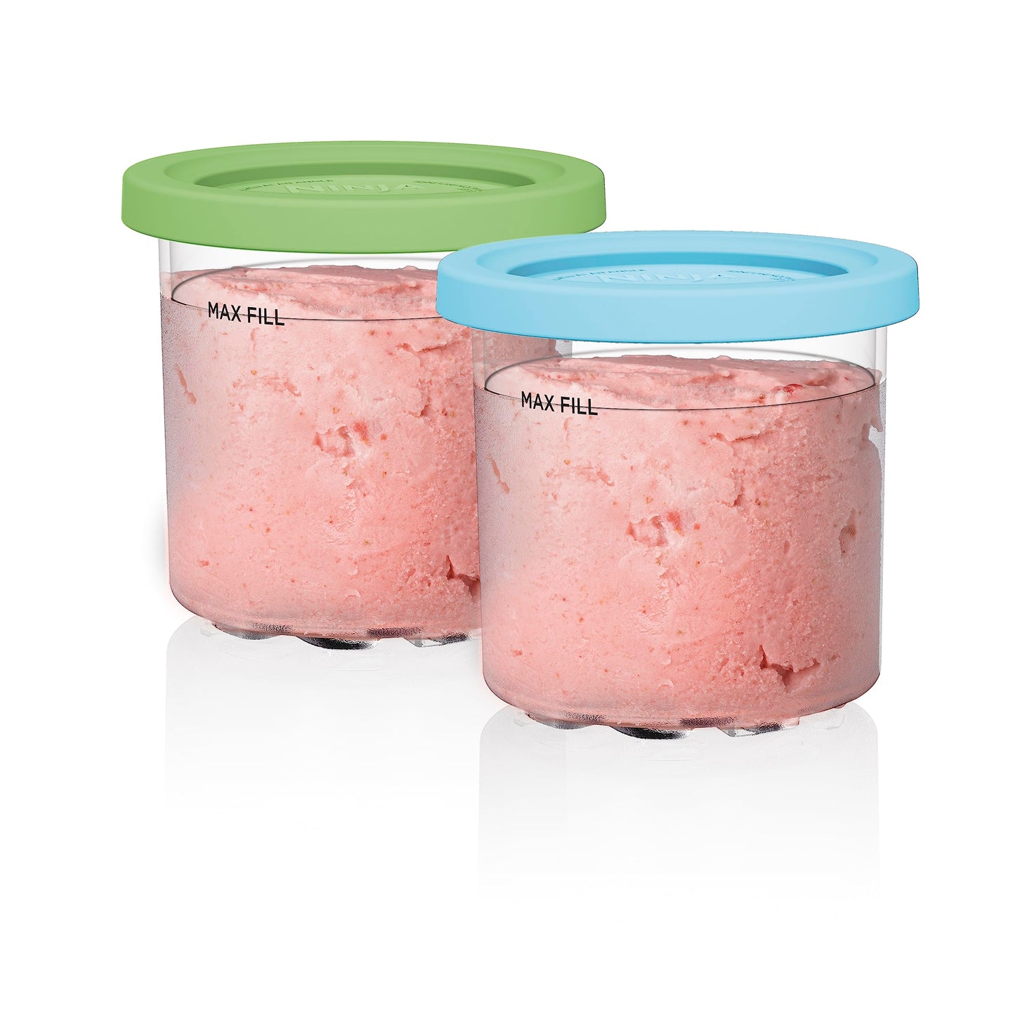 Ninja CREAMi Pints ,Compatible with NC299AMZ & NC300s Series CREAMi Ice Cream Makers, BPA-Free & Dishwasher Safe, Color Lids, 1 Pint Each, Clear/Lime/Aqua, XSKPLID2CD, 2 count (Pack of 1)